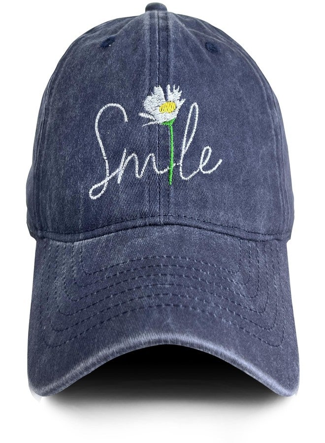 RLQWTKV Smile Flower Baseball Cap 3D Embroidered Hats for Women Adjustable Summer Sun Hat Blue - Image 1
